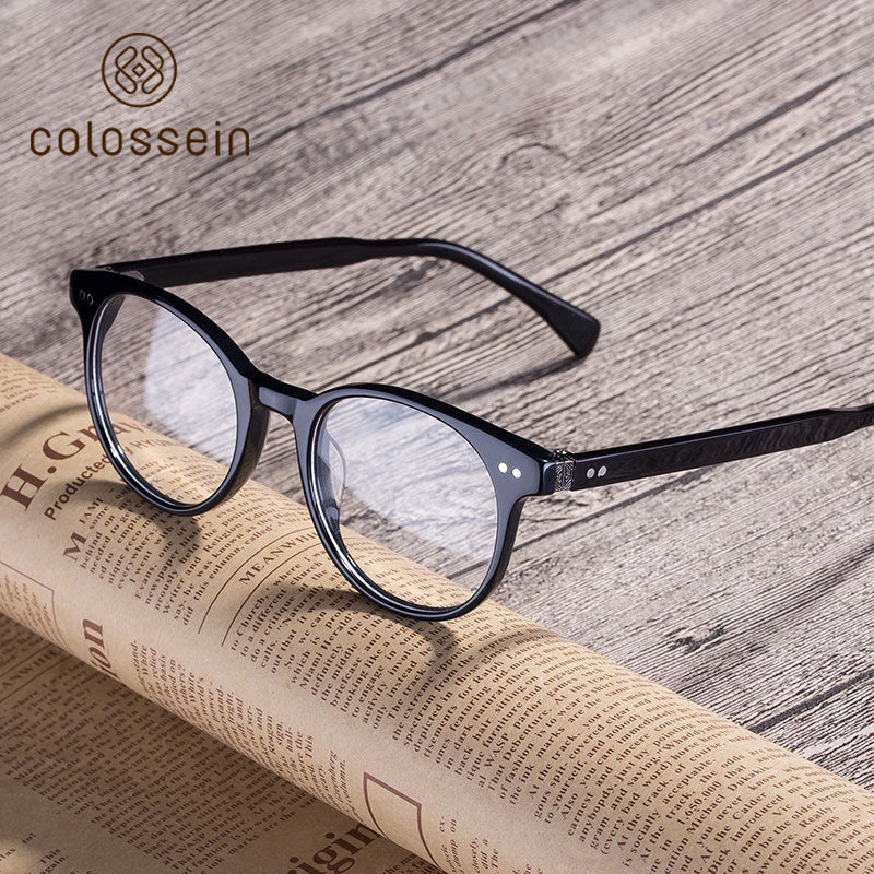COLOSSEIN Luxury Vintage Clear Lens Black Handmade Acetate Eyewear Frame - Colossein Fashion polarized Sunglasses Vintage  Retro handcraft for men women
