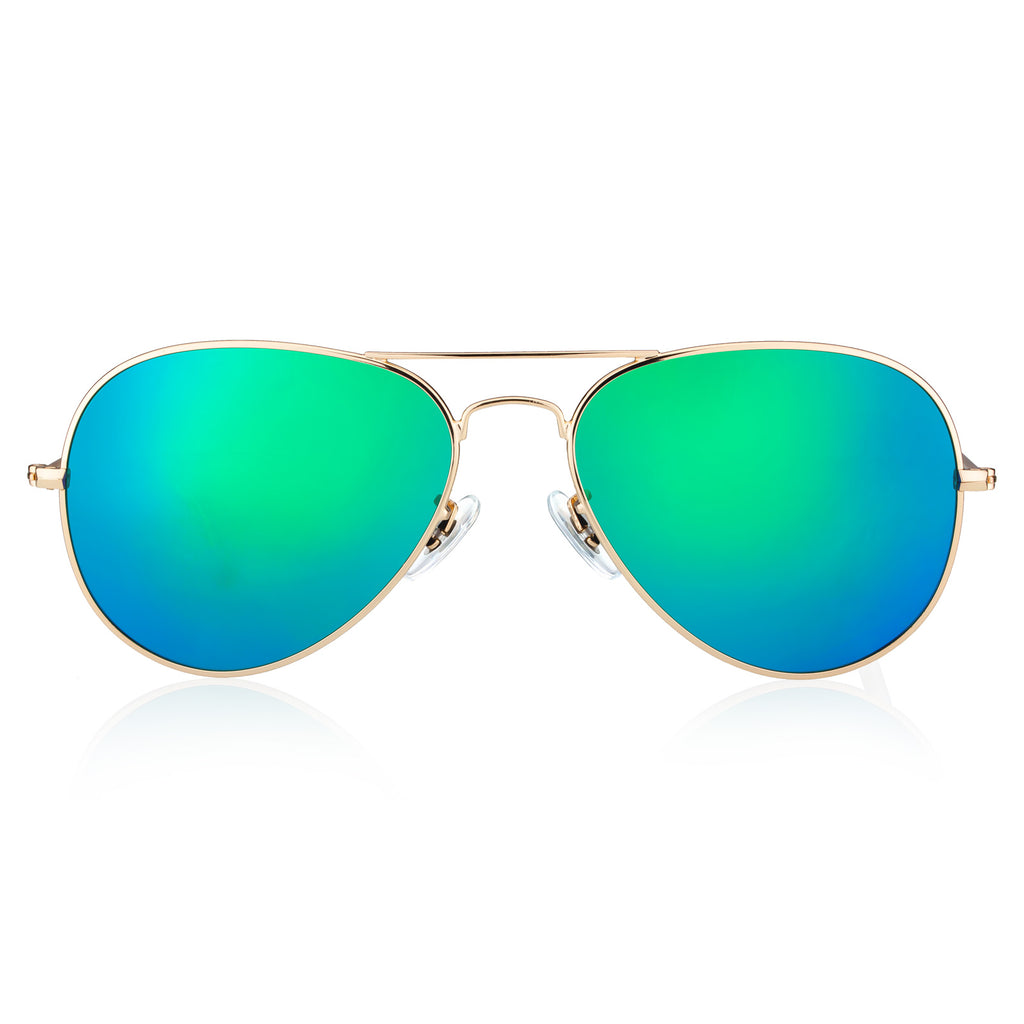 Classic Metal Sunglasses  with Mirror Coating UV 400 Polarized Lens Green Colors - Colossein Fashion polarized Sunglasses Vintage  Retro handcraft for men women