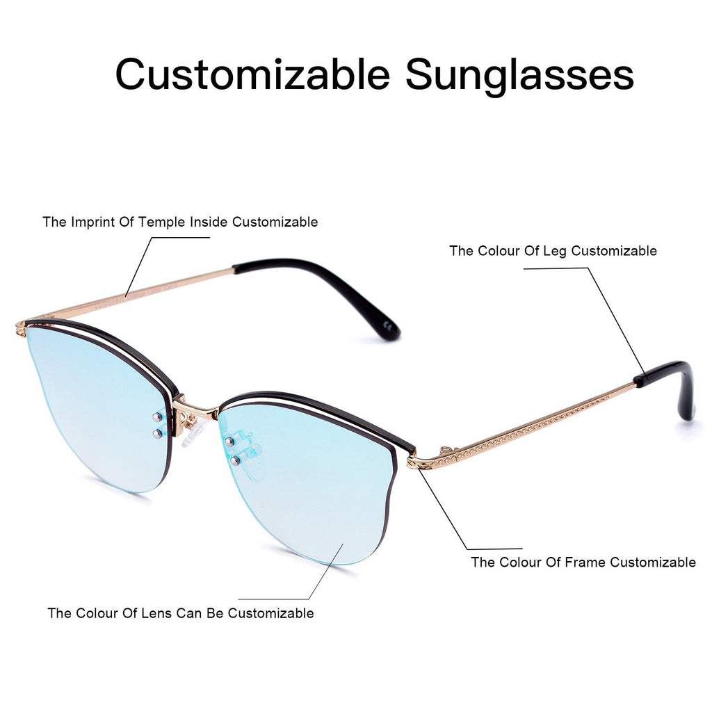 Customizable Rimless Frame sunglasses Mirror Lens with light-weight metal leg - Colossein Fashion polarized Sunglasses Vintage  Retro handcraft for men women